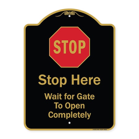 Signmission Designer Series-Stop Wait For Gate To Open Completely With Symbol, 24" x 18", BG-1824-9883 A-DES-BG-1824-9883